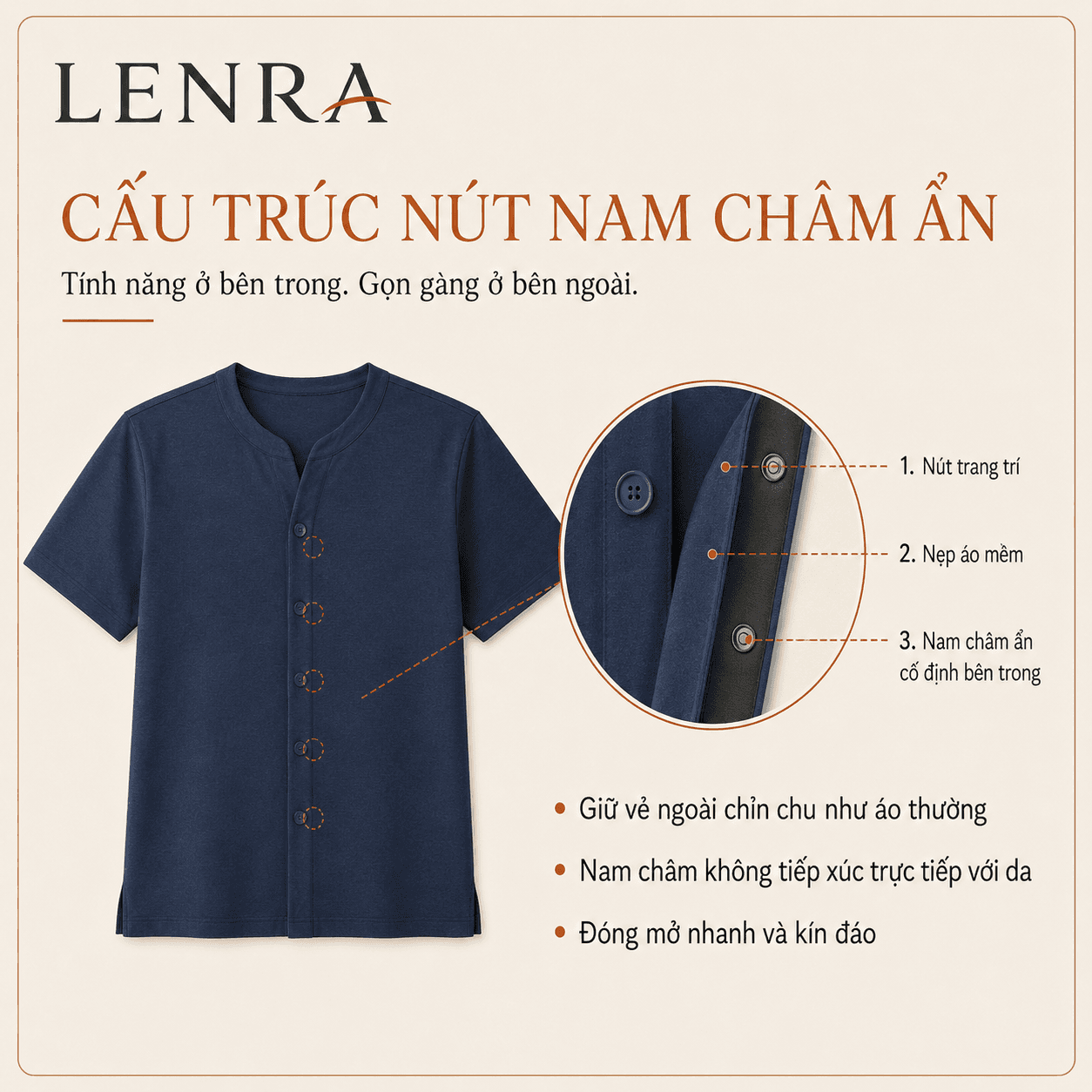 Ảnh mô tả 3 của Áo Nam LENRA Home 01 Cúc Áo Nam Châm Ẩn - Thảnh Thơi