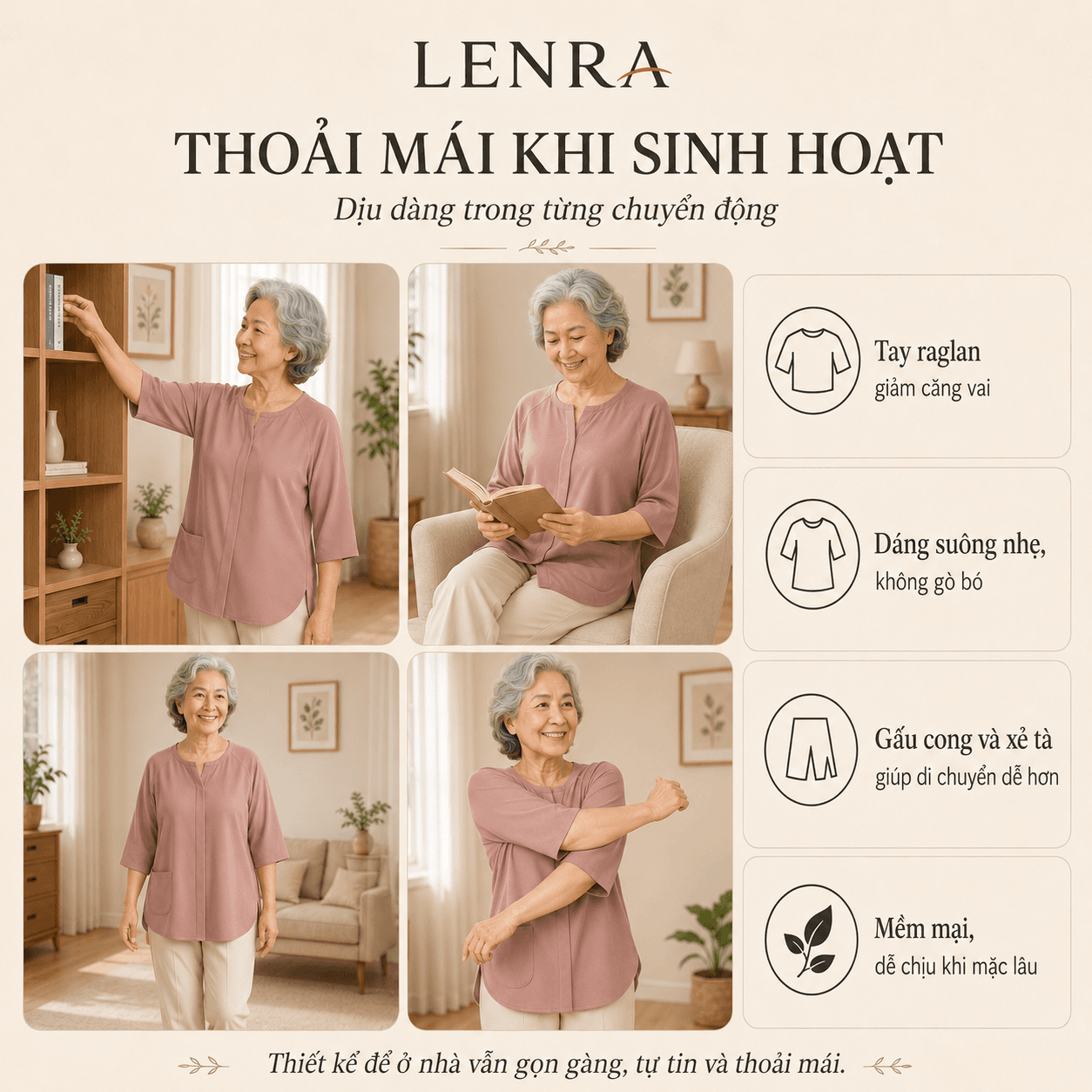 Ảnh mô tả 4 của Áo Nữ LENRA Home W01 Cúc Áo Nam Châm Ẩn - Dịu Êm