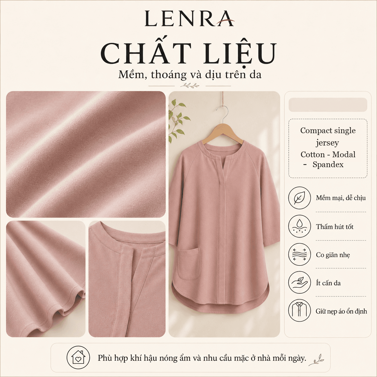 Ảnh mô tả 5 của Áo Nữ LENRA Home W01 Cúc Áo Nam Châm Ẩn - Dịu Êm