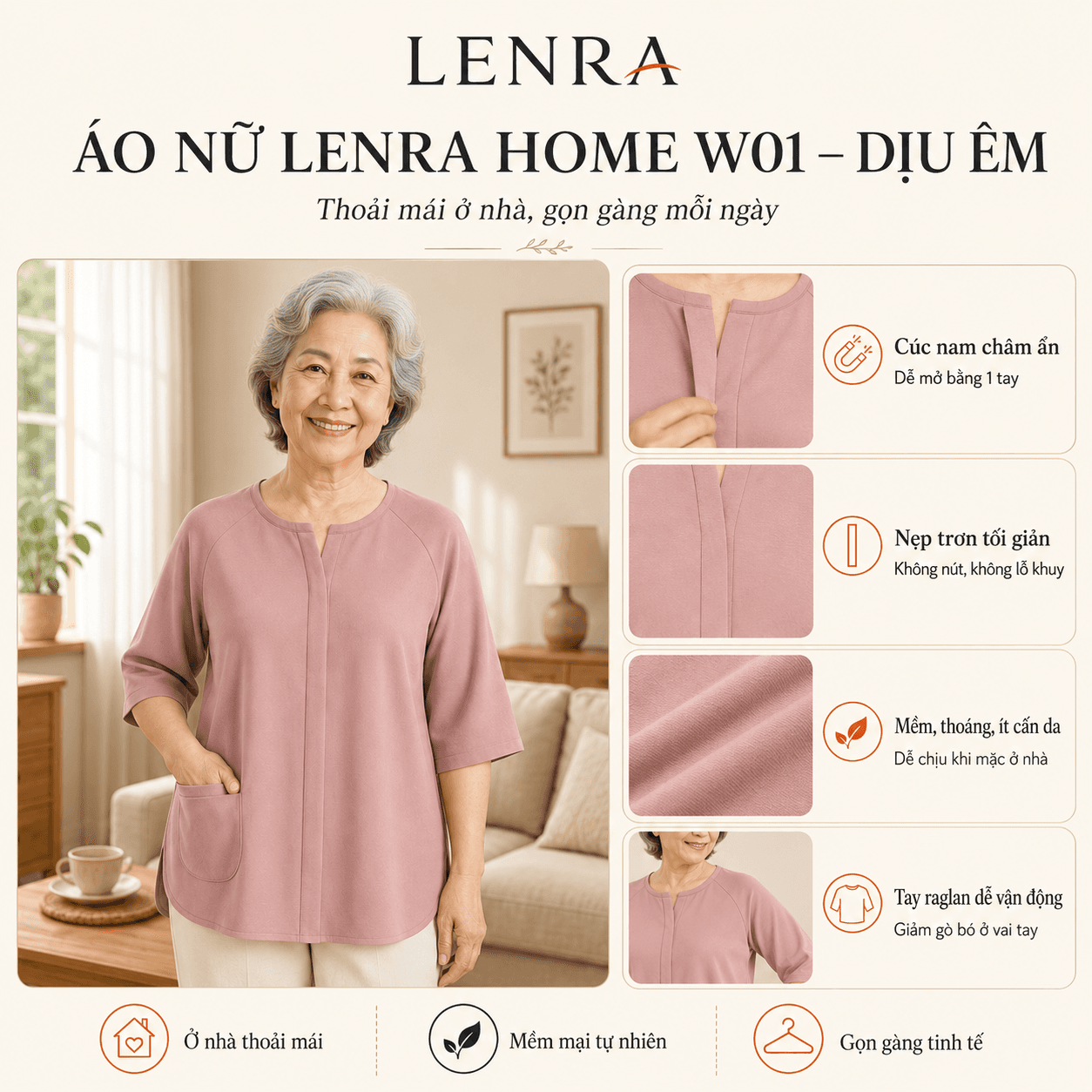 Tổng quan áo nữ LENRA Home W01 Dịu Êm