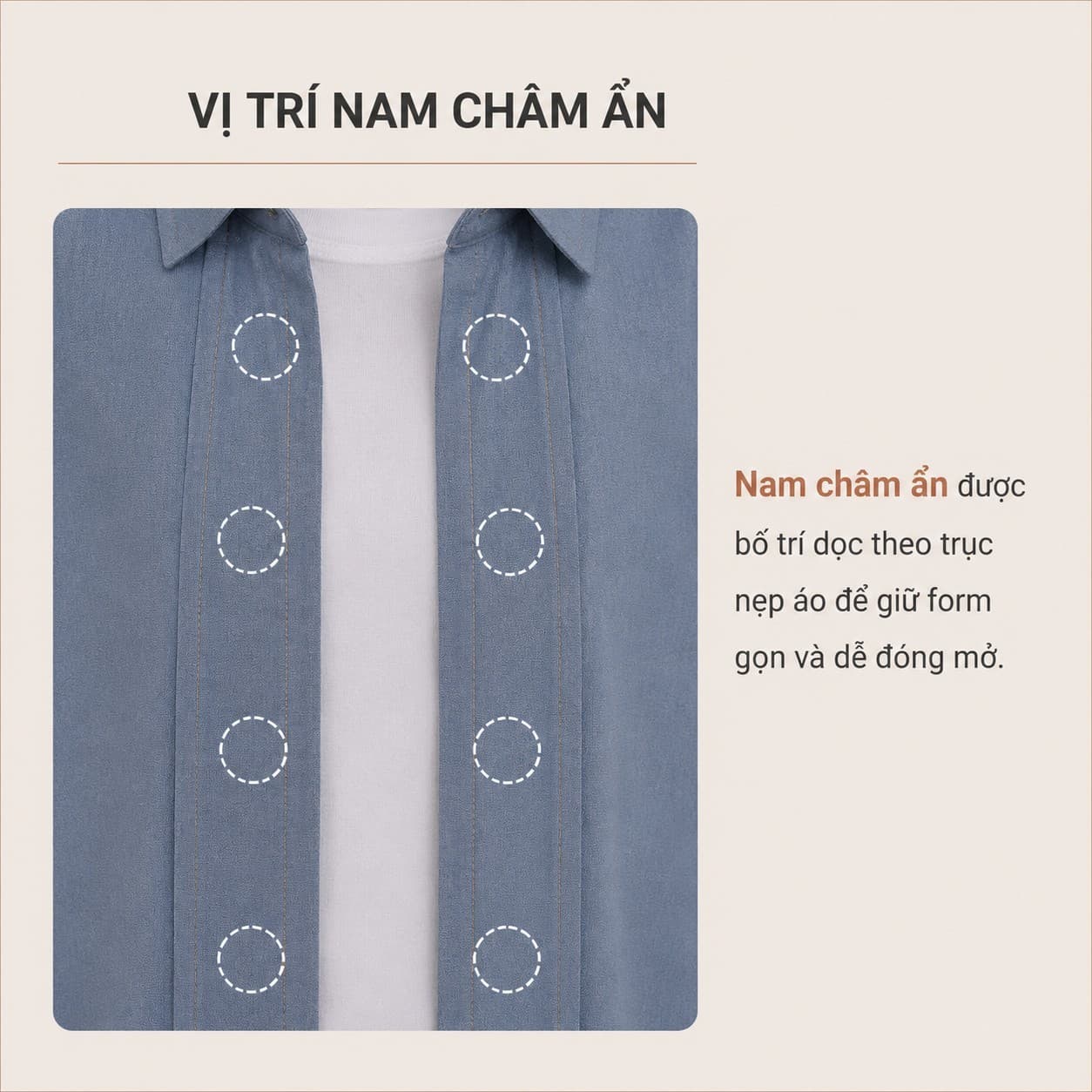 Ảnh mô tả 4 của Áo Sơ Mi Nam LENRA Daily 01 Cúc Áo Nam Châm Ẩn - Chạm Nhẹ