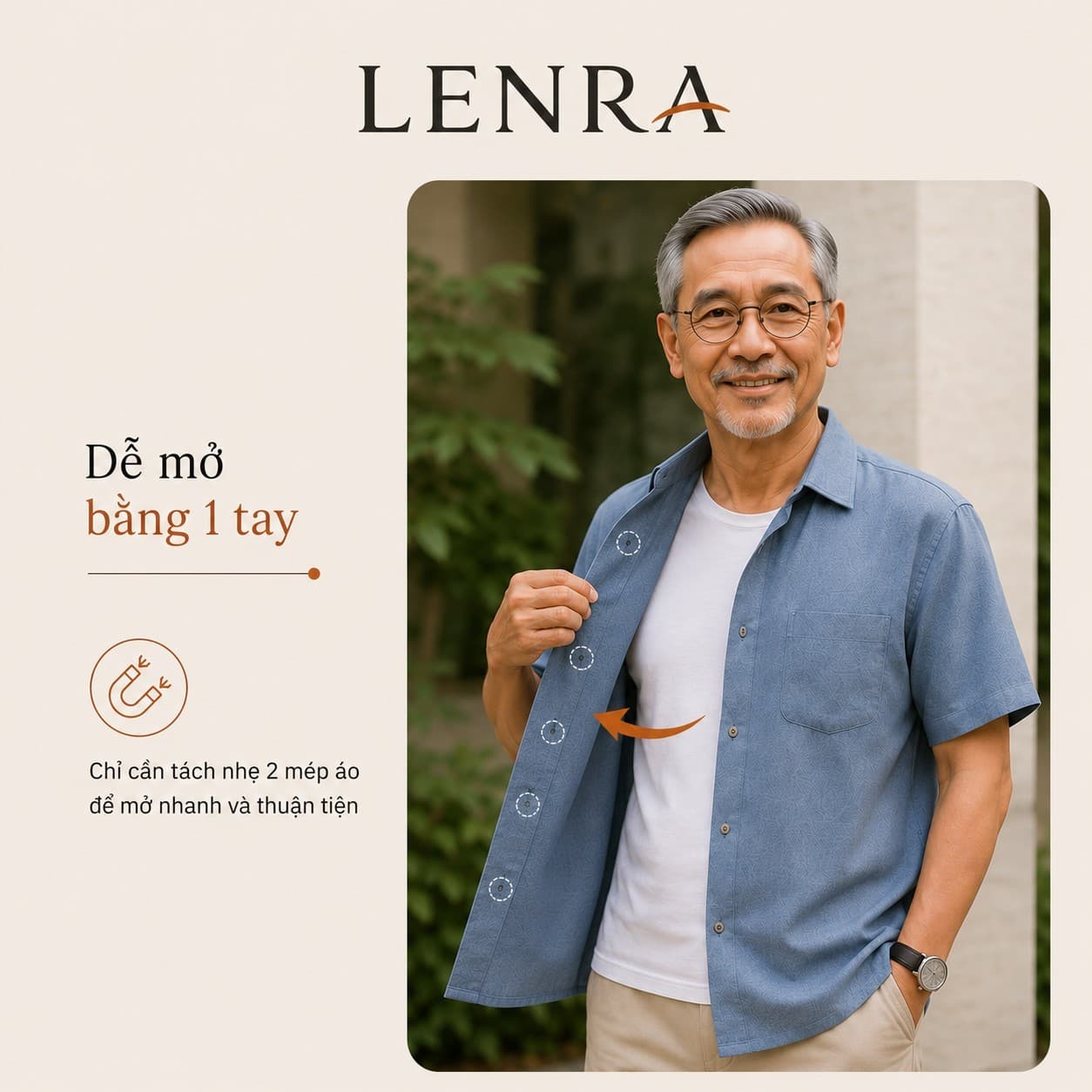 Ảnh mô tả 5 của Áo Sơ Mi Nam LENRA Daily 01 Cúc Áo Nam Châm Ẩn - Chạm Nhẹ
